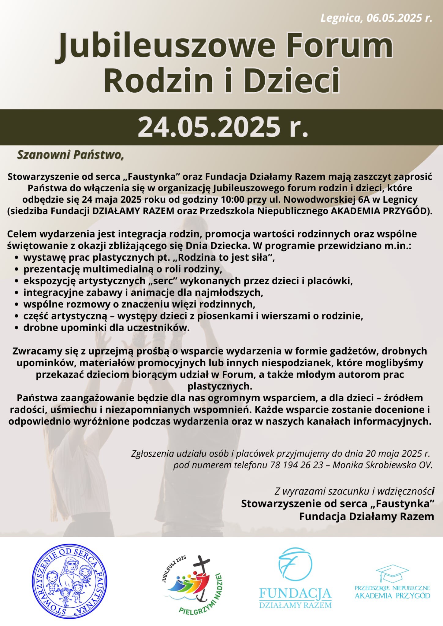 Jubileuszowe forum rodzin i dzieci - Stowarzyszenie od serca "Faustynka"